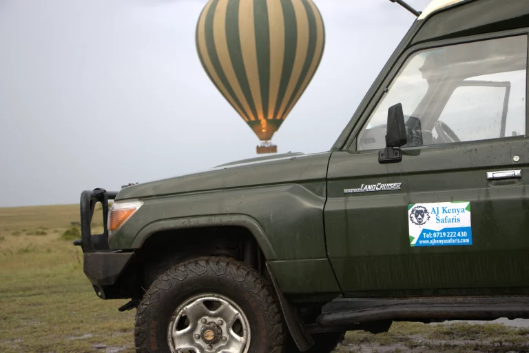best time of year to go on african safari- our safari landcruiser dropping off clients for hot air balloon safari