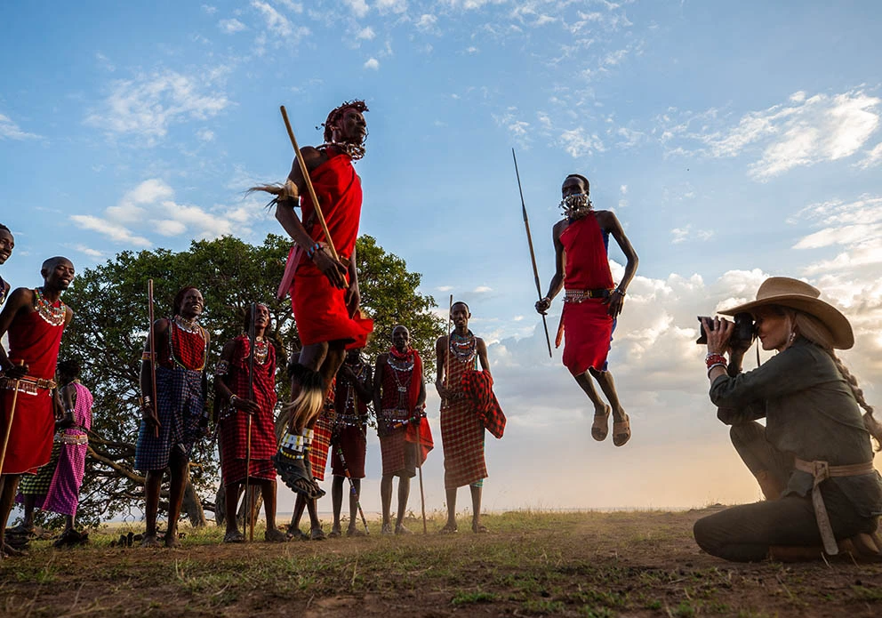 Big Cats Crew filming in Masai Mara. Photo of Masai people
