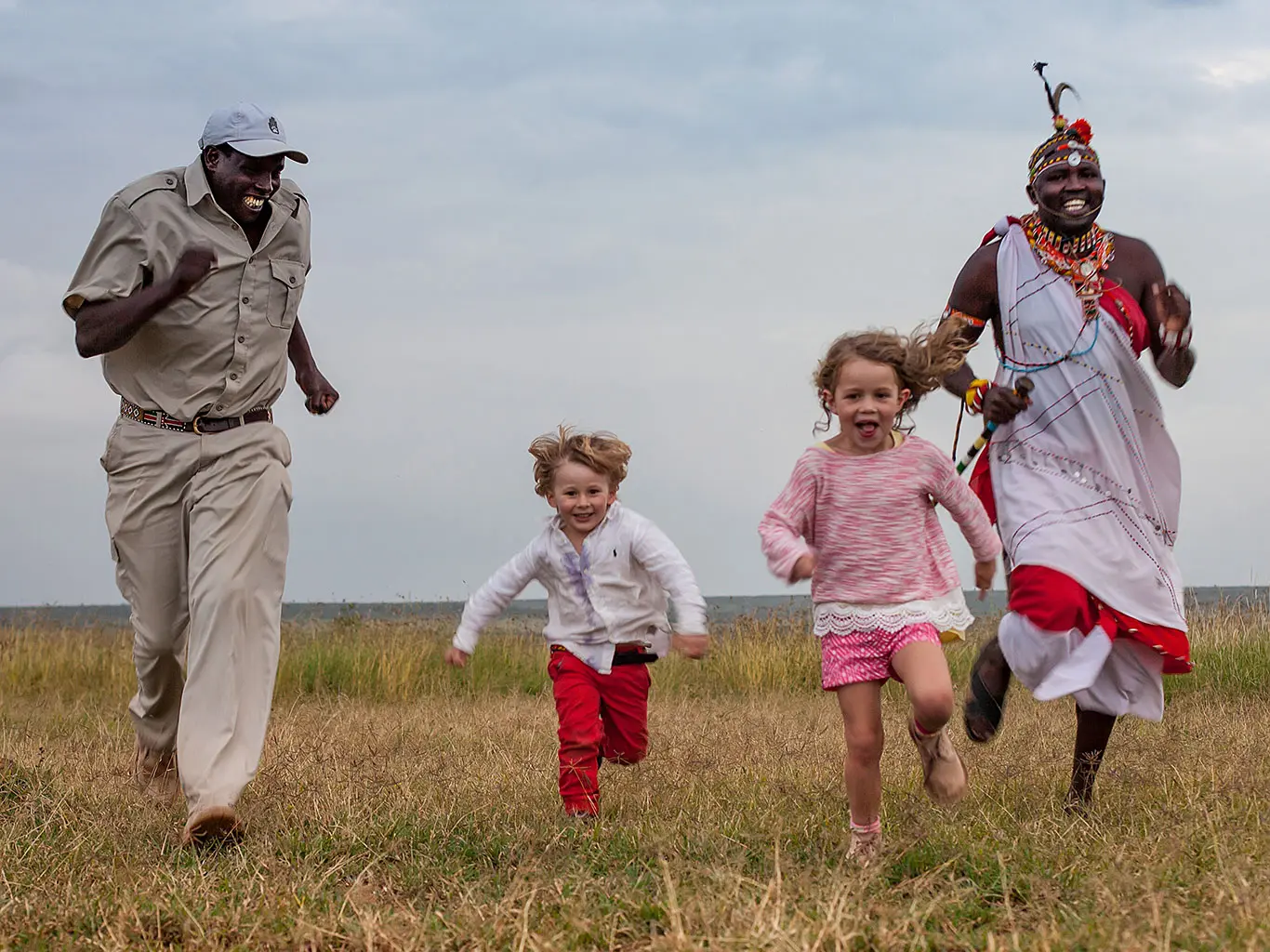 A family on walking safaris in Masai Mara