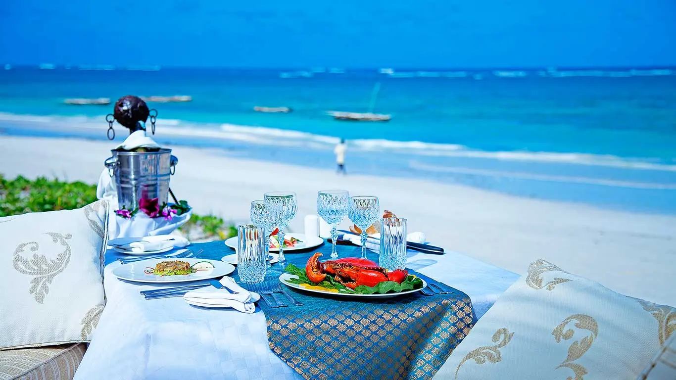Finding the Best month to visit Kenya and the coast - dining by Diani beach