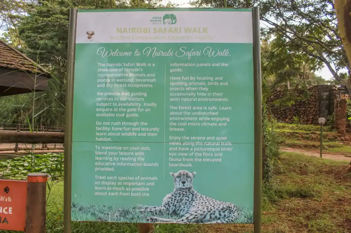 What is the safari walk - a board sharing a brief description of the Nairobi Safari Walk
