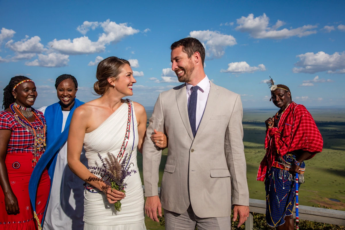 A romantic image of a couple on a safari in Kenya, enjoying their honeymoon to Kenya