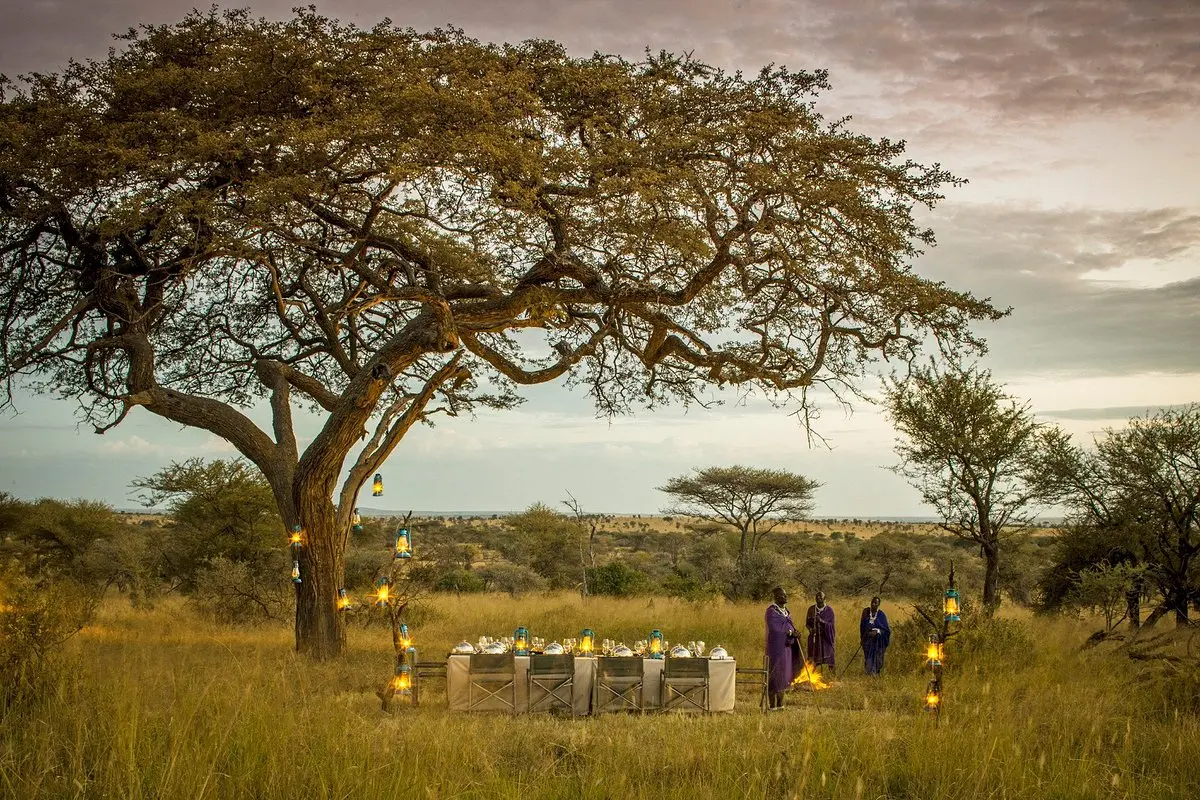 Four Season Serengeti safari lodge - bush dinner setting