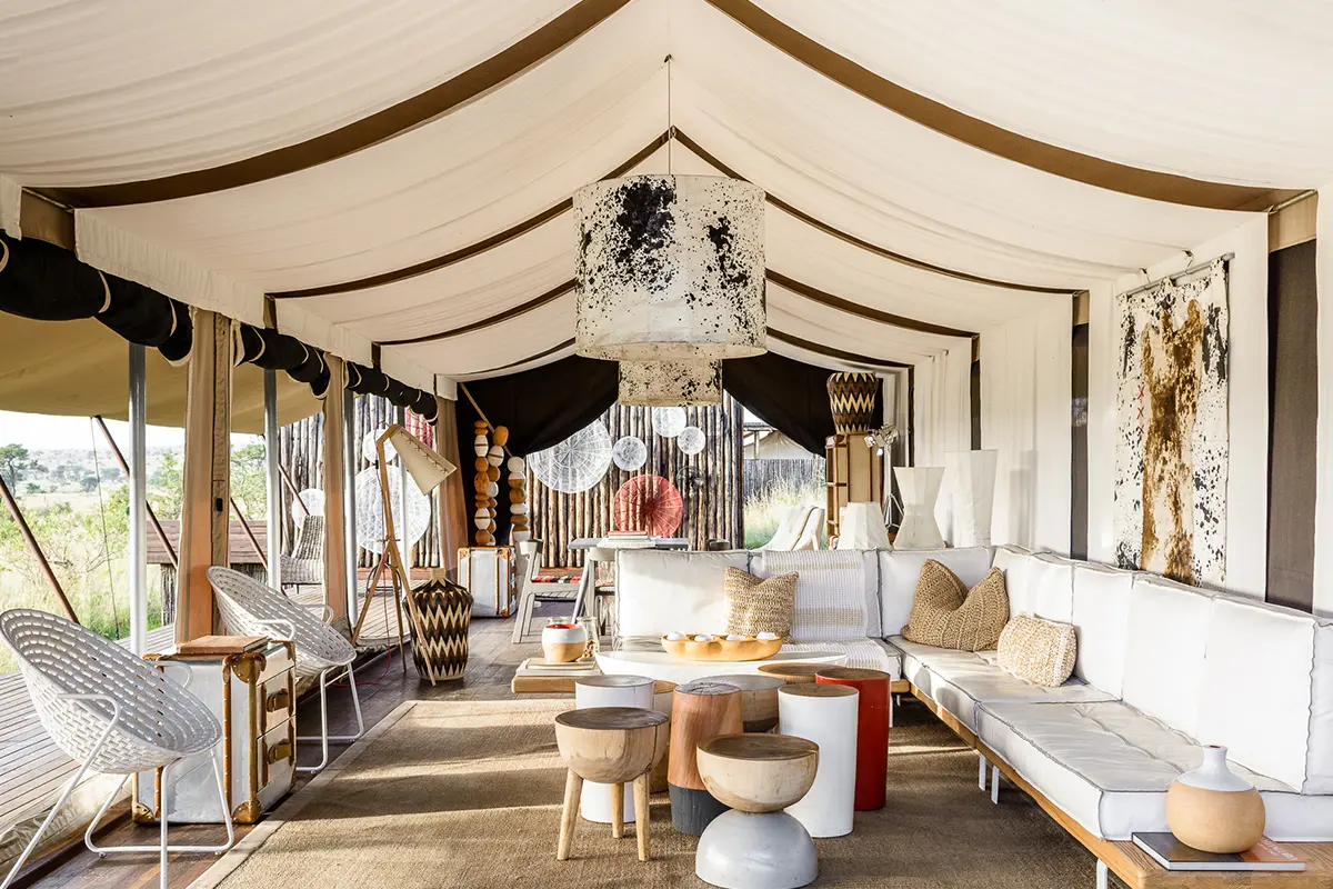Which is better: Tanzania Safari vs Kenya Safaris - lounge at Mara River Tented Camp, Serengeti