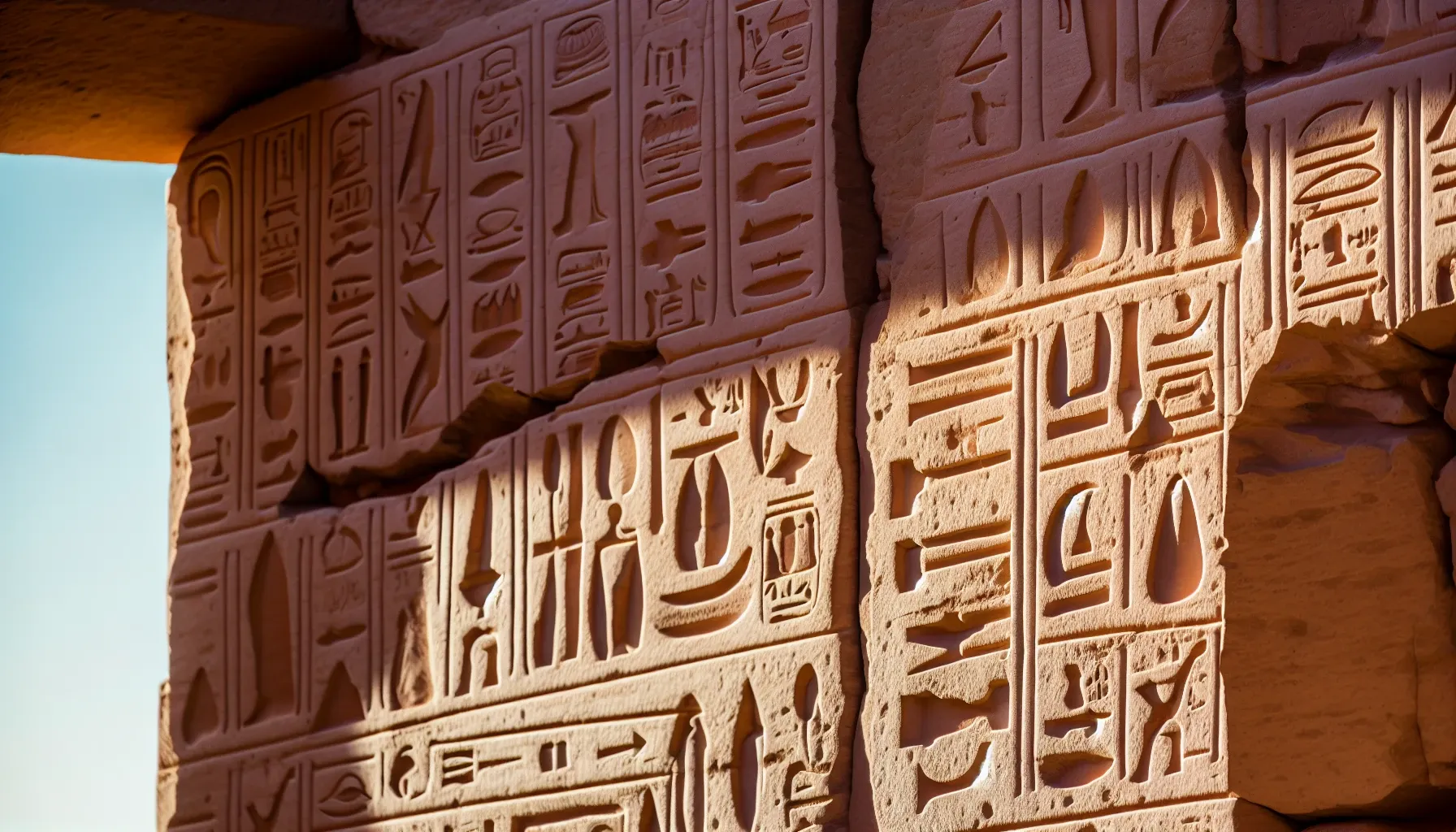 Abu Simbel temples' stone wall adorned with ancient Egyptian hieroglyphs.