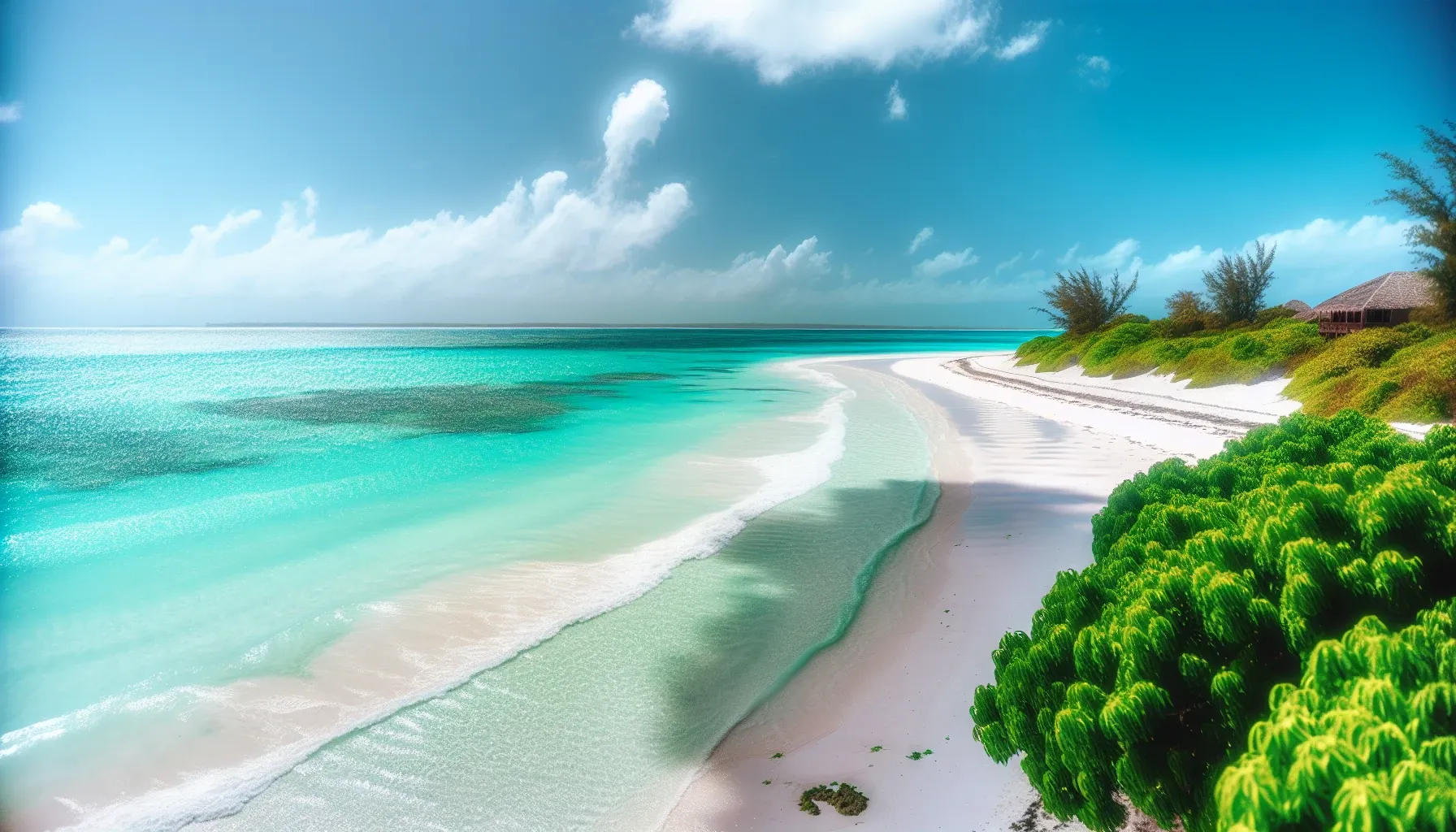 Zanzibar with crystal-clear turquoise waters and pristine white sand.