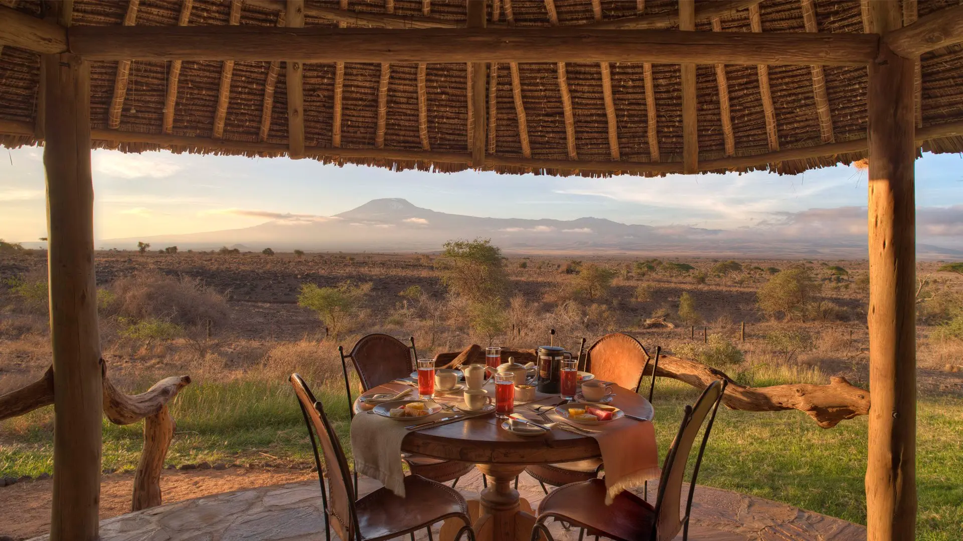 Best time to travel to Kenya for relaxing safaris - breakfast at Tortilis Camp in Amboseli