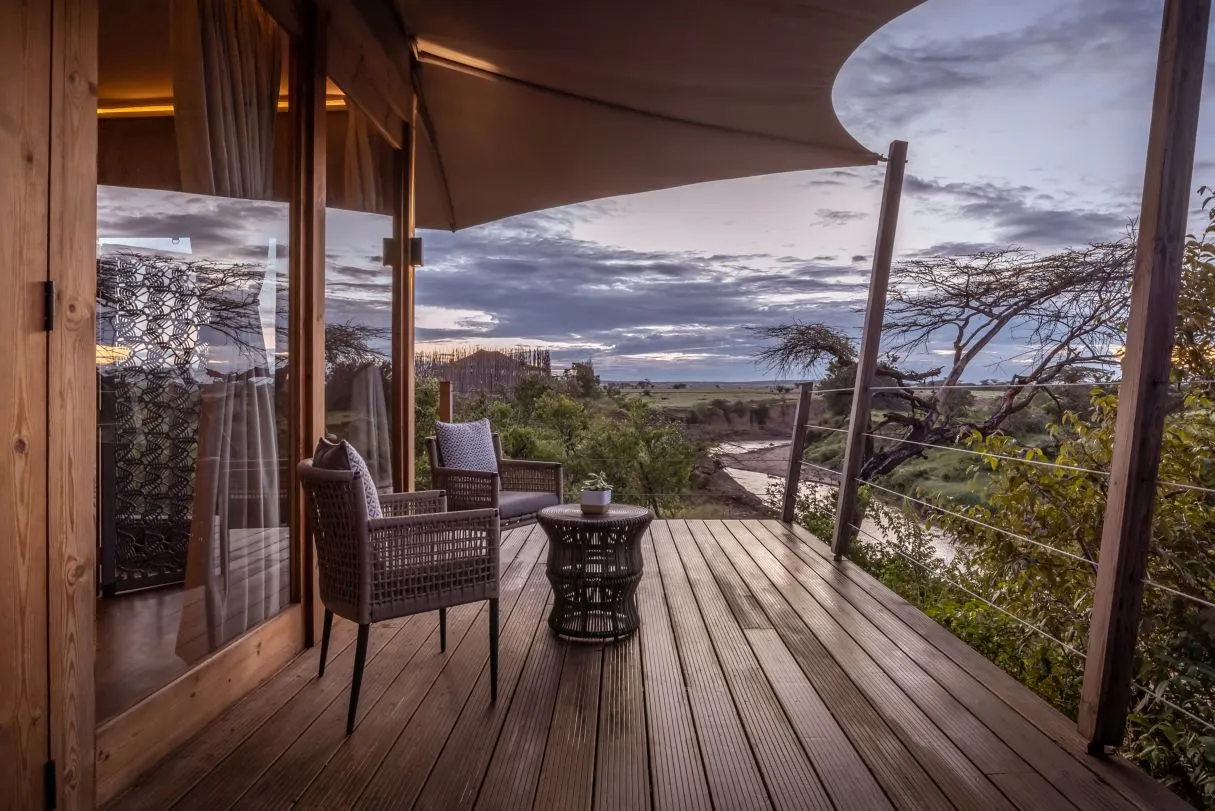 Luxury 3 days Masai Mara camping safari - verandah overlooking the Mara River at JW Marriott Masai Mara Lodge