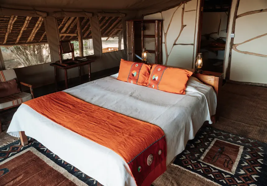Mid-range accommodation at Tsavo National Park - a room at Satao Camp