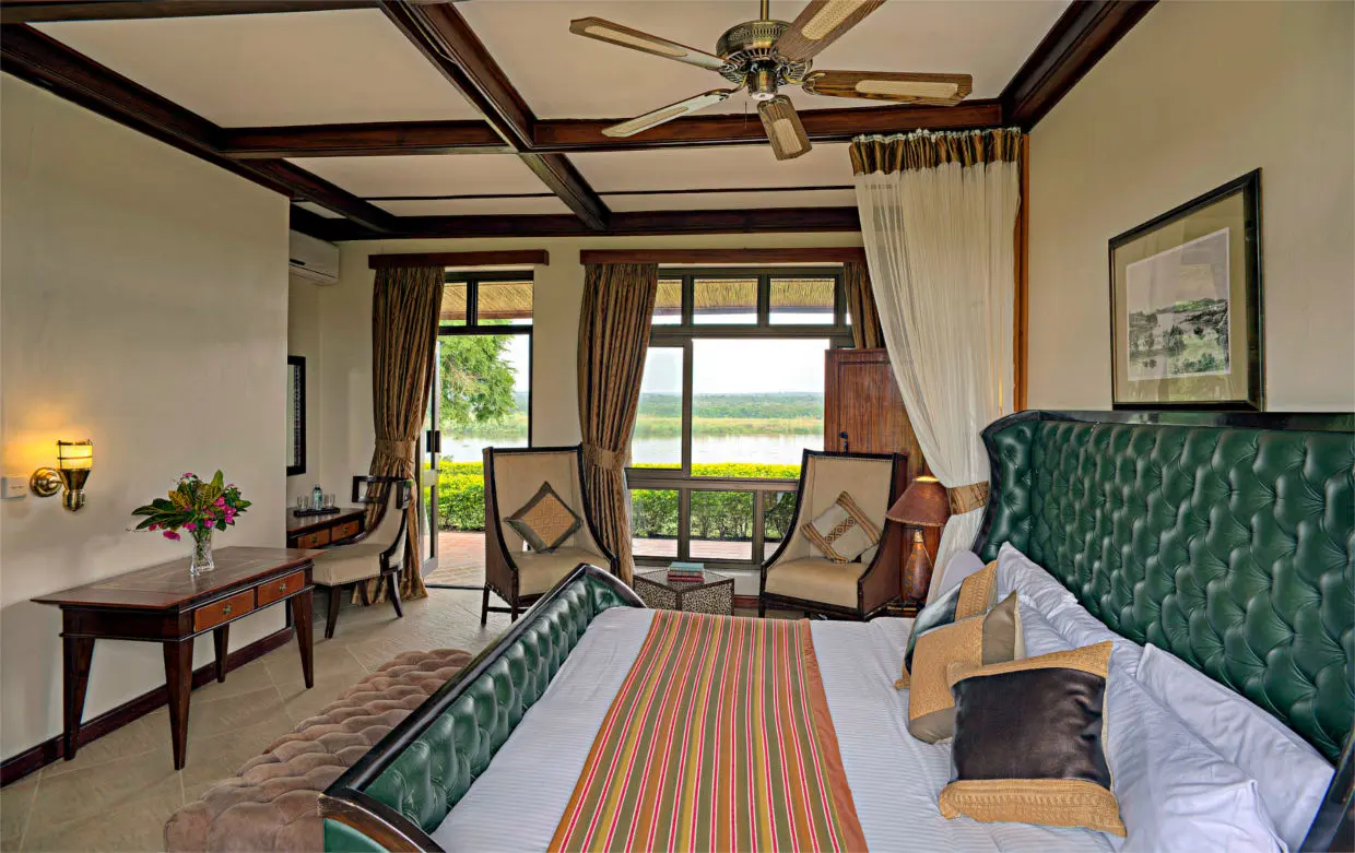 Where to stay on safari to Murchinson Falls - a room at the luxury Paraa Safari Lodge